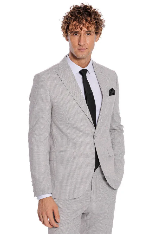 2 Piece Striped Grey Men Suit - Wessi