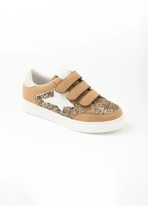 Beige and gold glitter scratch sneakers