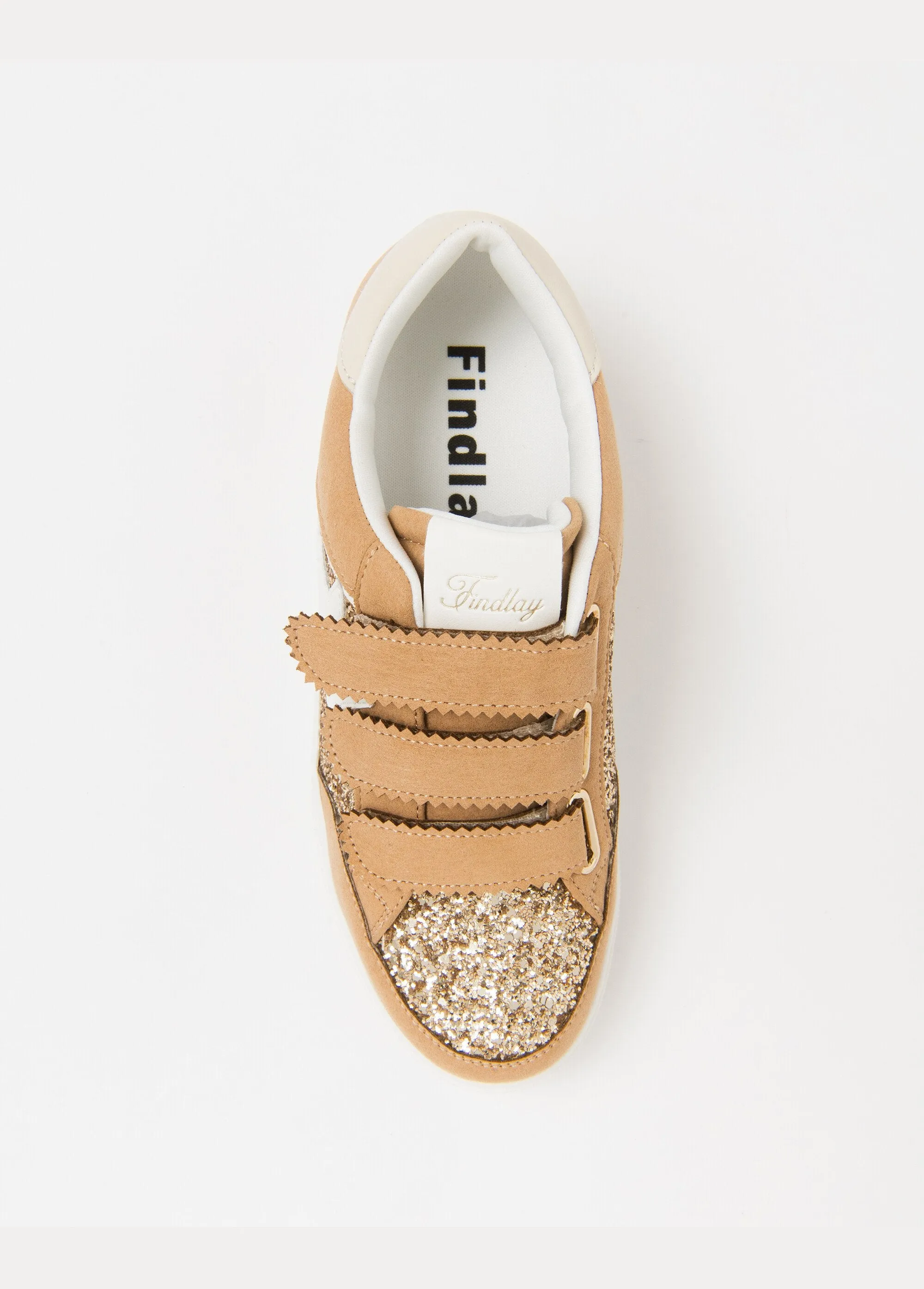 Beige and gold glitter scratch sneakers