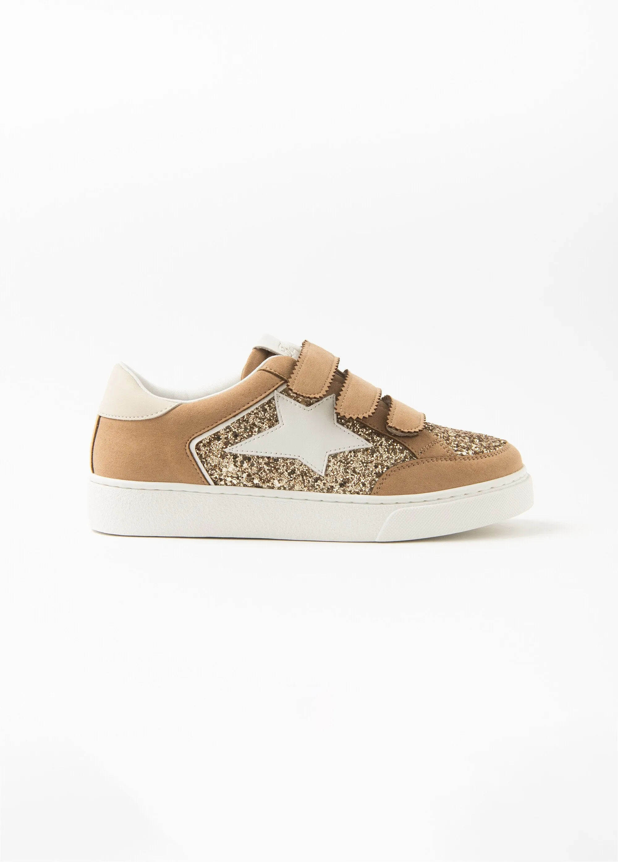Beige and gold glitter scratch sneakers