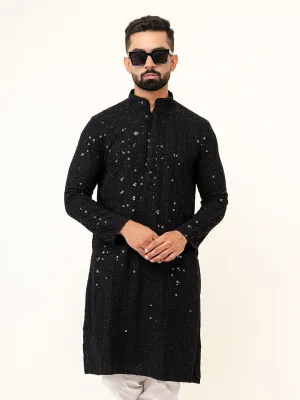Black Designer Cotton Embroidered kurta for Men
