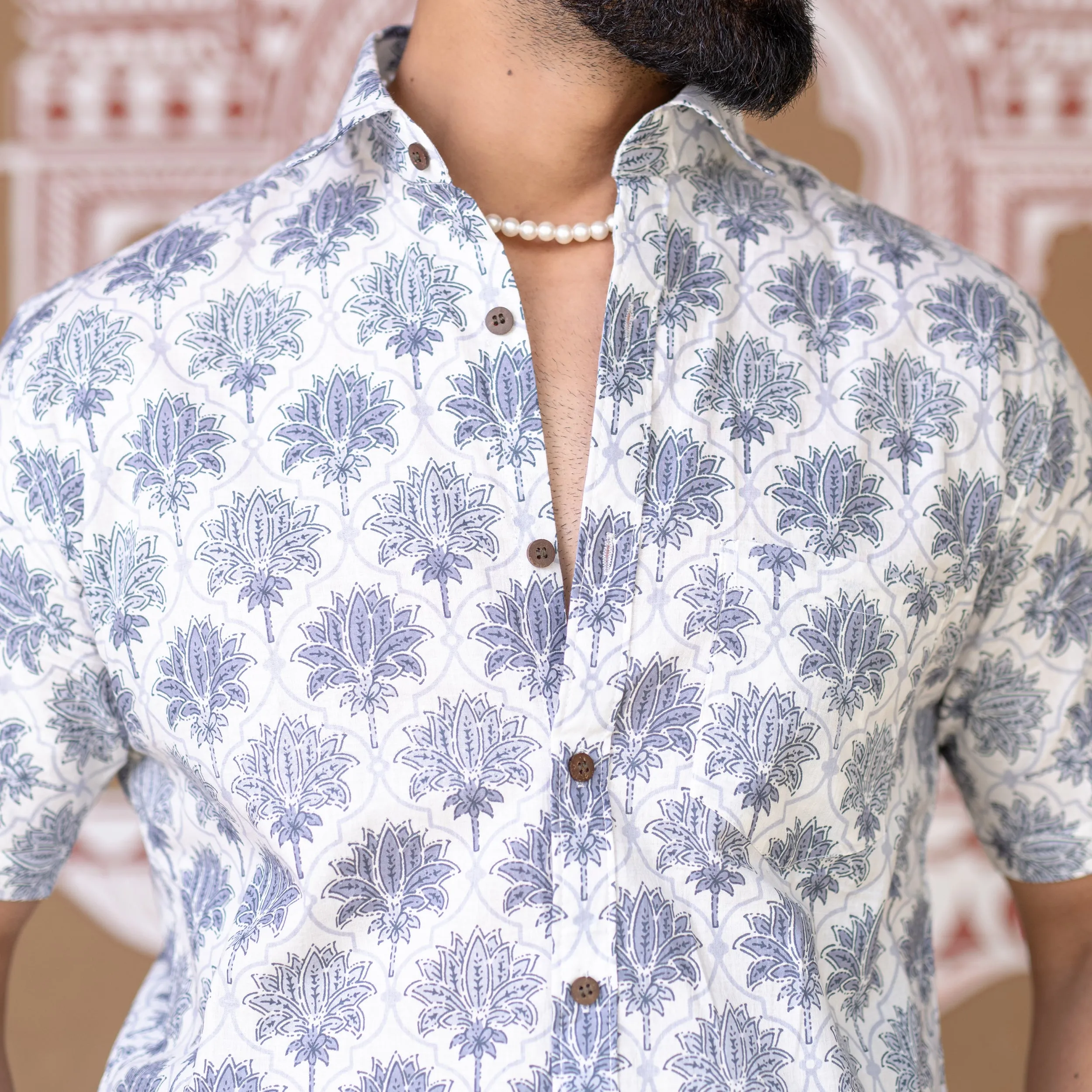 Cream Floral Half Sleeve Printed shirt