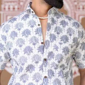 Cream Floral Half Sleeve Printed shirt