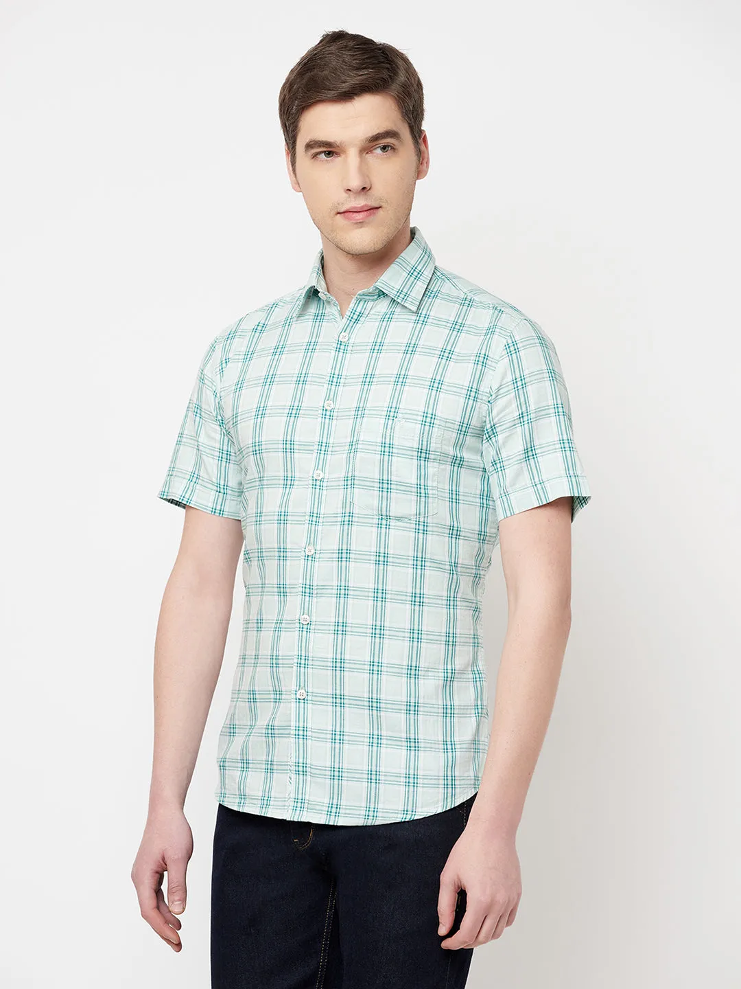 Green Checked Casual Shirt