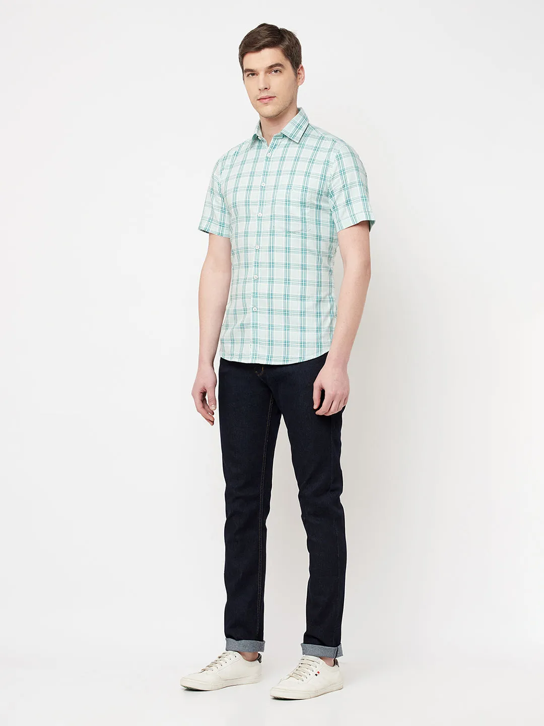 Green Checked Casual Shirt
