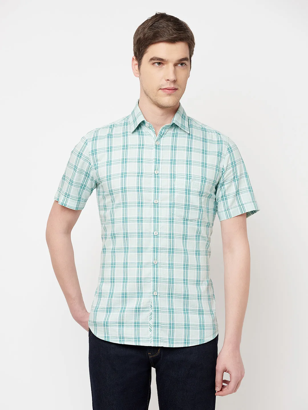 Green Checked Casual Shirt