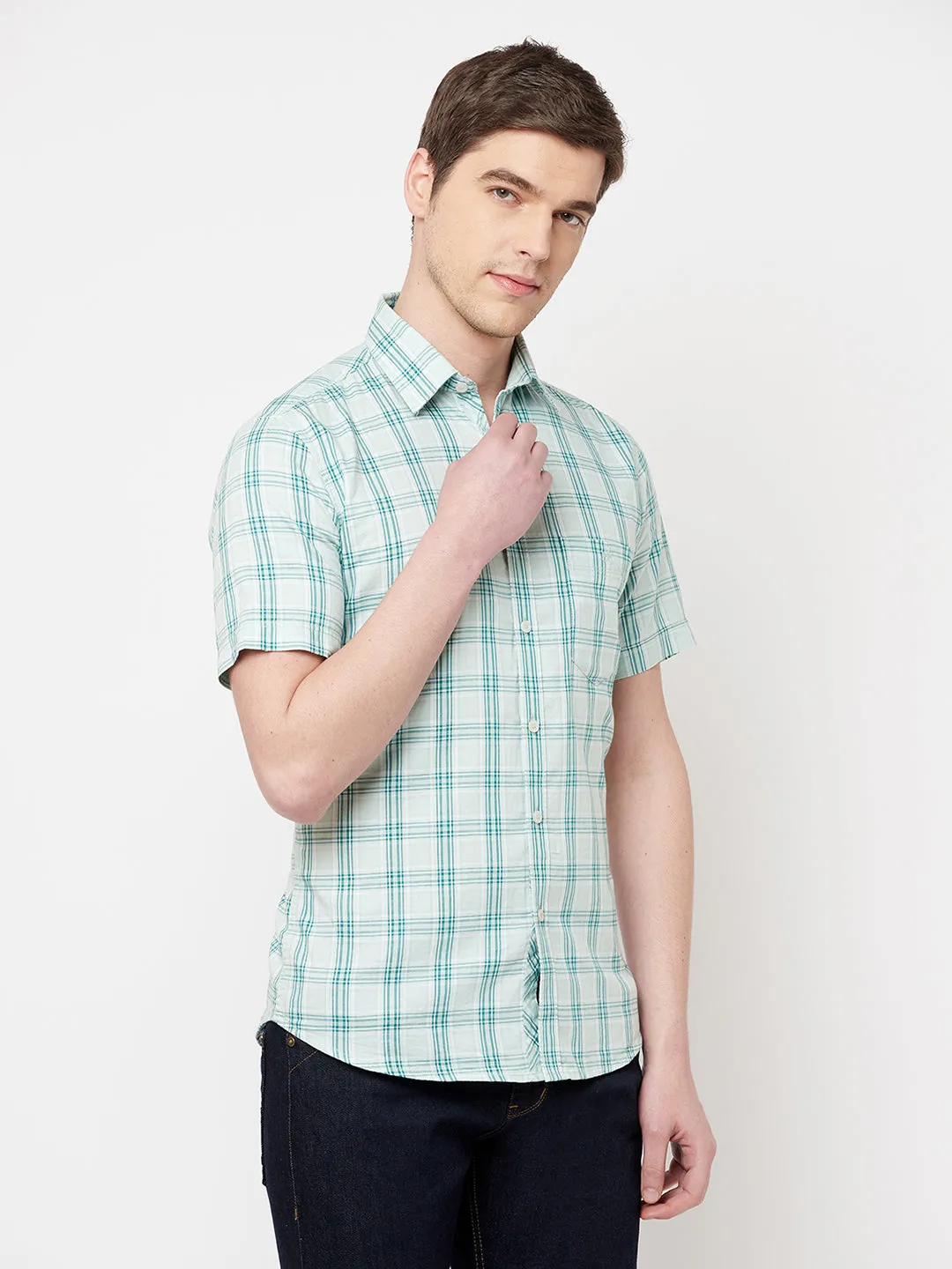 Green Checked Casual Shirt