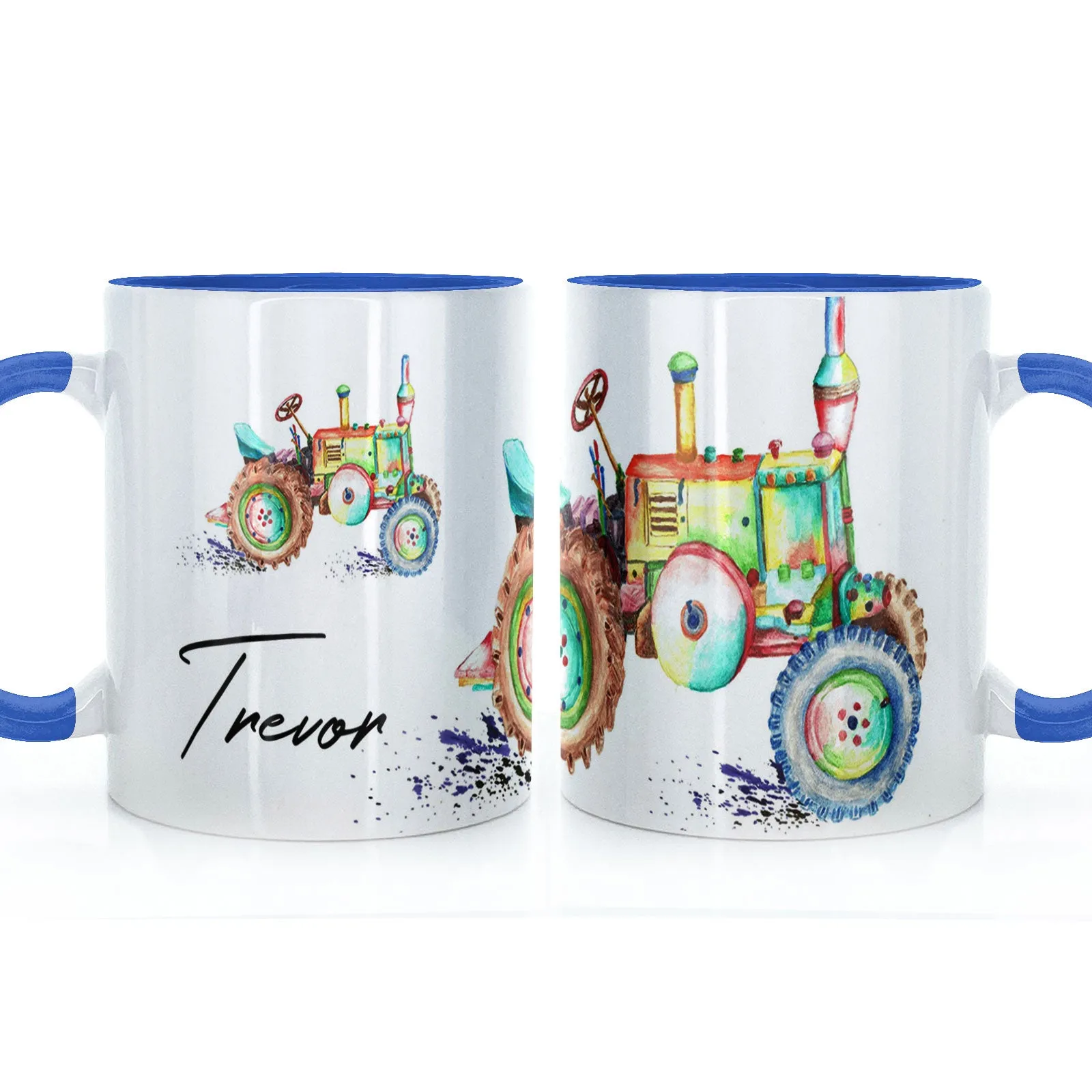 Personalised Mug with Stylish Text and Rainbow Tractor