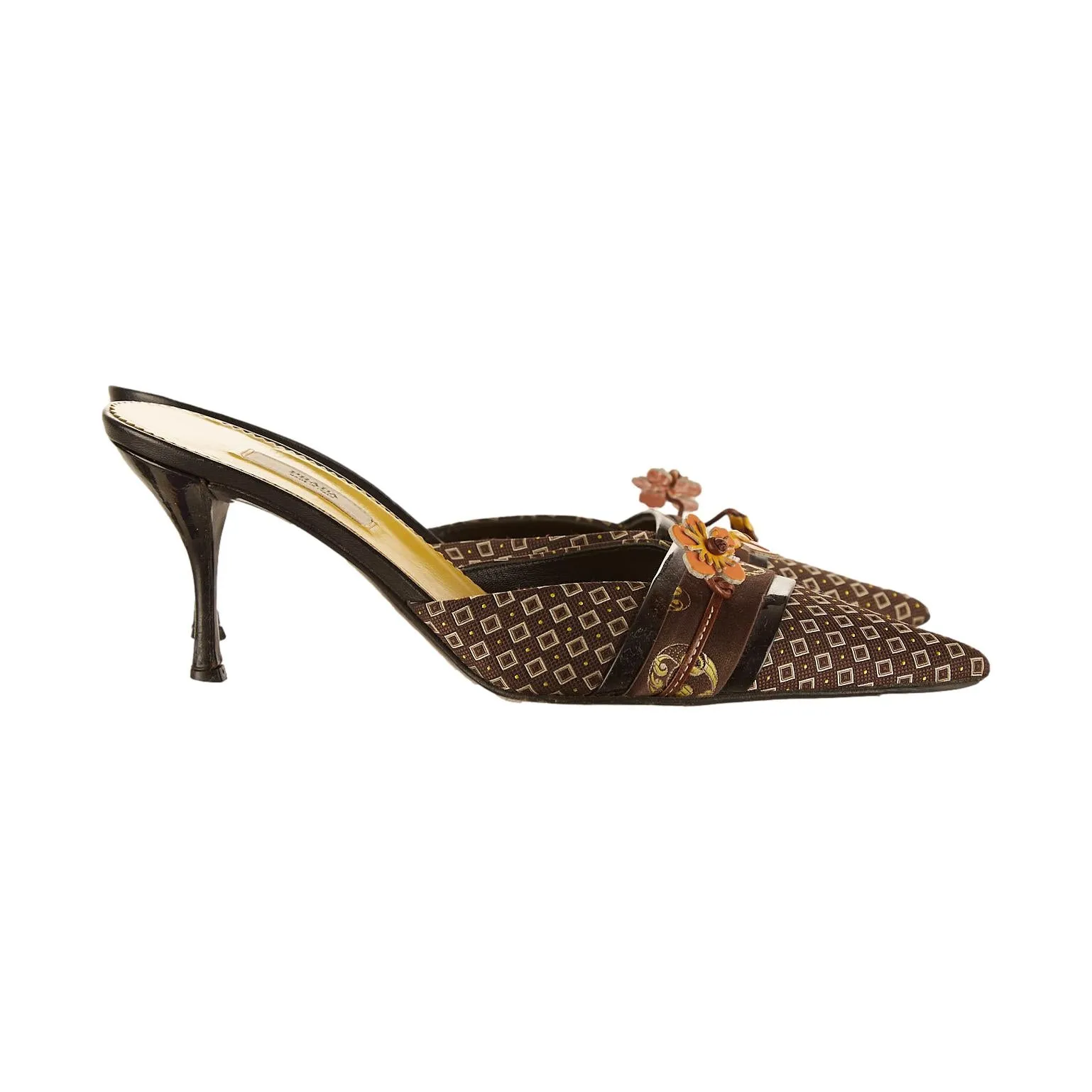 Prada Brown Floral Charm Kitten Heel