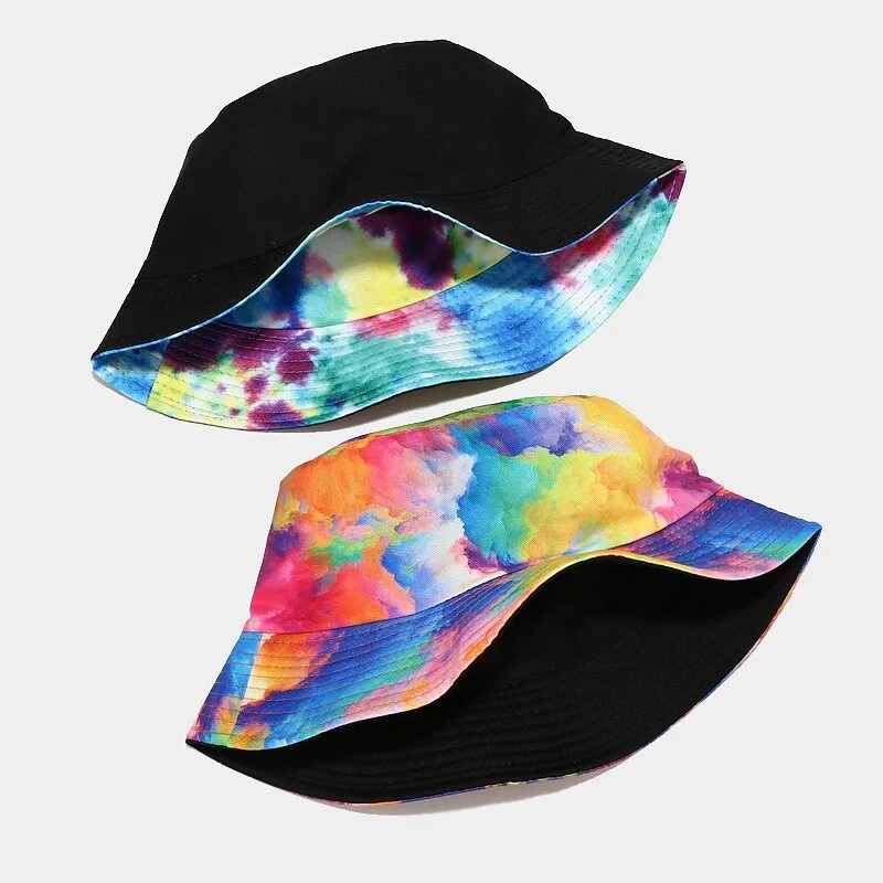 "TIE AND DYE" Chapeau Bob Imprimé Noir Orange Rose - URB1™