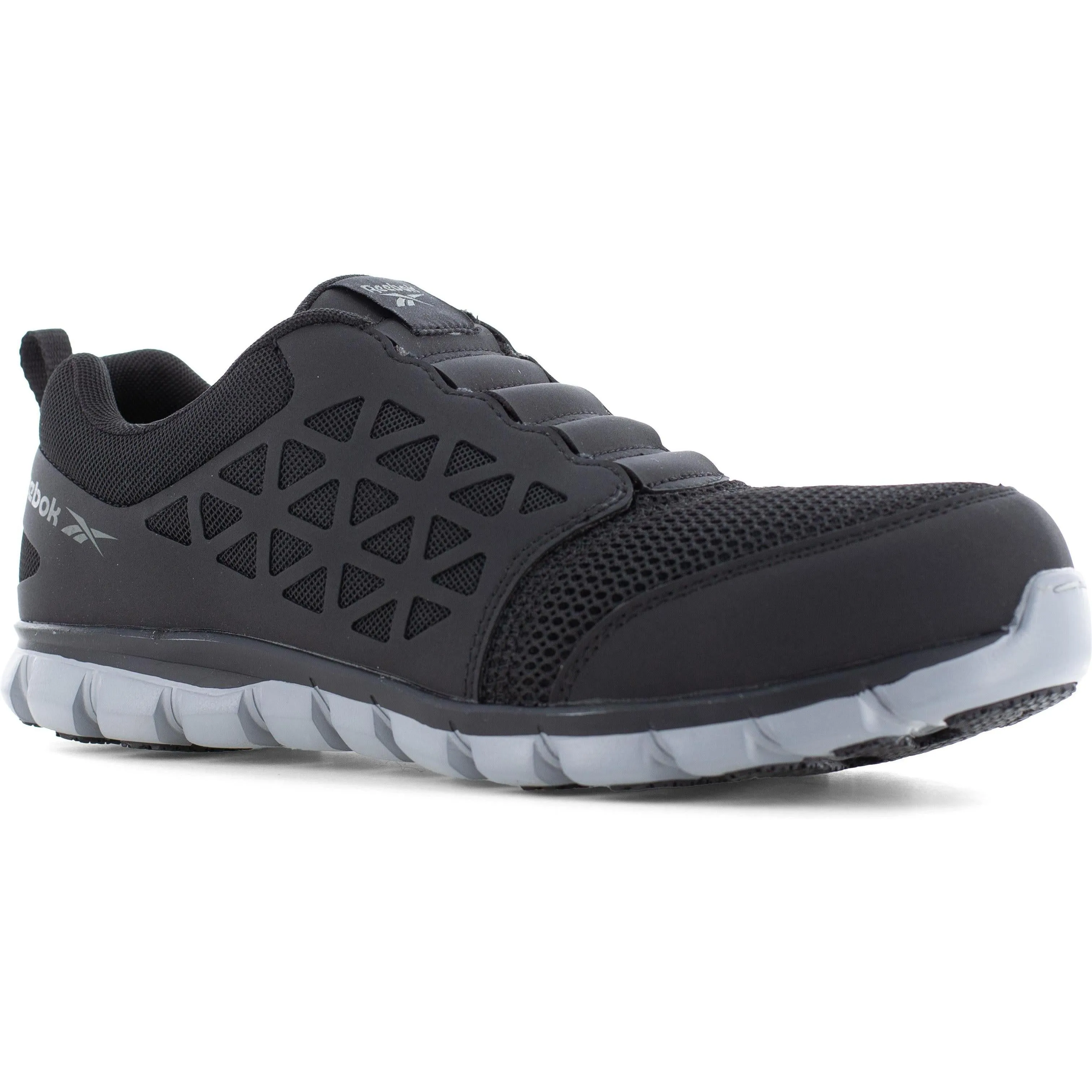 Reebok Men's Sublite Cushion Comp Toe Slip On Athletic Work Shoe- Black- RB4052