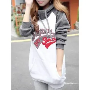 Stylish Letter Embroidery Loose-Fitting Long Sleeve Women's Hoodie - Gray S