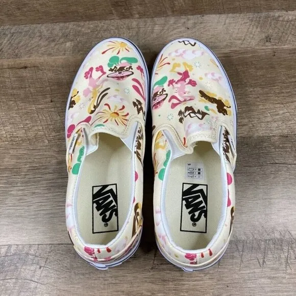 VANS Classic Slip On Get Outdoors Classic White Canvas Shoes Womens 7 NEW