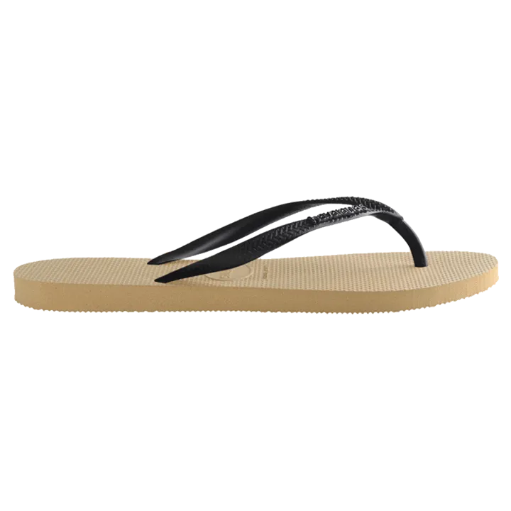 Womens Havaianas Slim Metal Logo Thongs - Sand Grey/Black